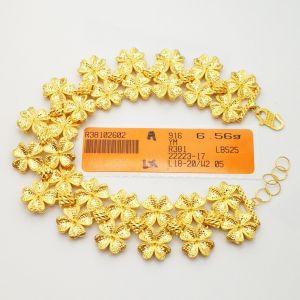 Yon Hing Rantai Tangan Bunga Clover/Daun Semanggi Full Gold /2 Tone Kosong (5D)Emas 916