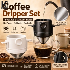 Keranixy 304 Stainless Stee Coffee Dripper Set for Home Office Travel Use Foldable Hanging Ear Coffee Filter
