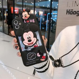 Đối với Oppo A18 A38 RENO 10 8t 8Z 7Z 6Z 5Z tìm X5 X3 RENO 7 6 Pro A17 a17k A97 A16 A15 a15s A74 A54 A94 RENO 5F 4F 4z 2F 5 A53 3 4 Pro A92 a52 A91 A31 A5 A9 2020 F9 F11 Pro A5S A12 A3S phim hoạt hình Mickey Minnie Papa Gương dây đeo vỏ điện thoại