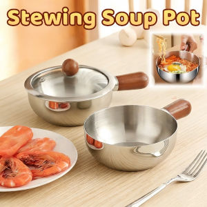 Stainless Steel Cooking Noodle Pot Pasta Pot Wooden Handle with Glass Cover Multi Usage Food Pot