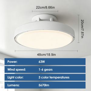 3CCT Dimmable New bladeless Turbo Ceiling Fan Light 63W 6Speeds Silent Pure Copper DC Motor For Living RoomsStudy RoomsFast shipping