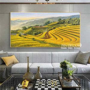 (HÌNH THẬT) Tranh treo tường ruộng bậc thang phong cảnh thiên nhiên trang trí decor kèm đinh