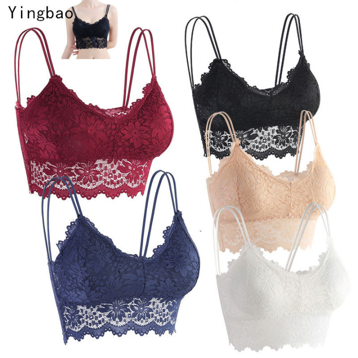 Yingbao Lace crop tops bralette for Women Teen Girl Sleeveless Ladies Sleep  Night Plain Tank Camisole Vest Bra Tops White Black Red