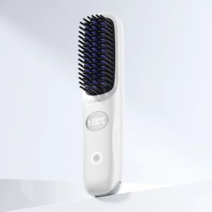SG STOCK Portable Cordless Hair Straightener Wireless Straightening Comb Negative Ion Hair Brush Curler for Travel 无线直发梳