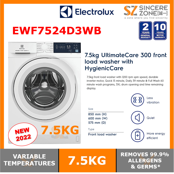 Electrolux EWF7524D3WB 7.5kg front load washer with HygienicCare | Lazada