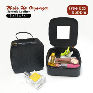 Beauty Case Pouch Kosmetik Wanita Kulit Sintetis Croco Box Make Up Mini Travel Organizer