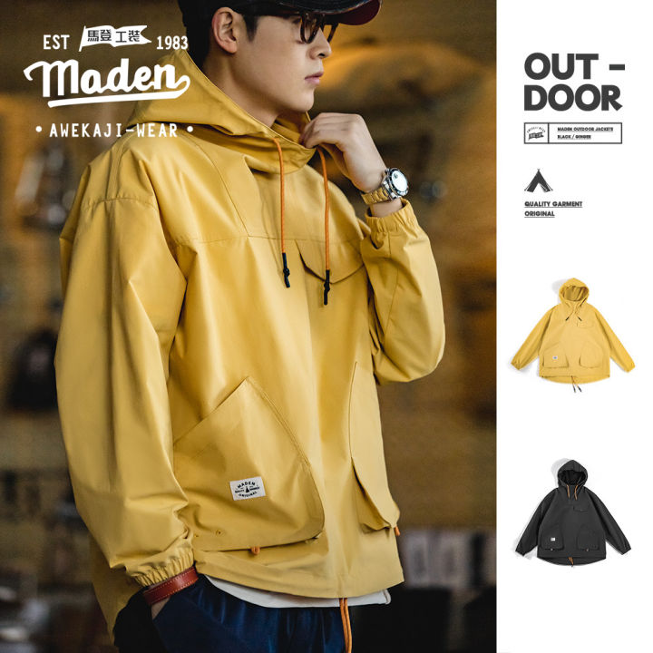 MADEN brand work clothes style men youth 2024 fashion talent mountain  outdoor multi-pocket hooded jumpsuit windproof pullover functional style  men's