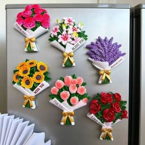 FWFHTP Ba chiều dán tủ lạnh hình hoa Hoa hướng dương và hoa hồng. Hình dáng chân thực. dán tủ lạnh Quà tặng Nhựa dán tủ lạnh trang trí Trang trí nhà bếp
