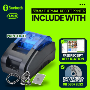 58D【 Bluetooth + USB】58mm Thermal Resit Printer Support Cash Drawer 、Printer Cash Drawer Bluetoorh Printer Bluetooth Thermal Printer 4D Receipt Printer/ios Andoird Receipt Printer SRS 69 Topup Payhere POS