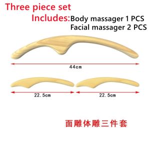 Wood Body Facial Carving Massager Wooden Gua Sha Board Face Massage Lymphatic Drainage Back Guasha Tool Gua Sha Set 桧木面雕棒 刮痧 按摩