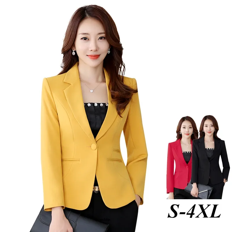 S-4XL Women Blazer Jacket Fashion Casual Slim Office OL Formal