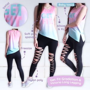 BAJU DAN CELANA OLAHRAGA GET FIT GRADASI setelan zumba aerobik fitness dance gym rainbow victoria
