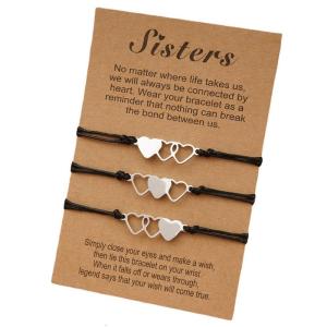 3 Pcs Matching Heart Distance Heart-to-Heart Sister Bracelets Three Sisters Stainless Steel HeartBracelets Handmade