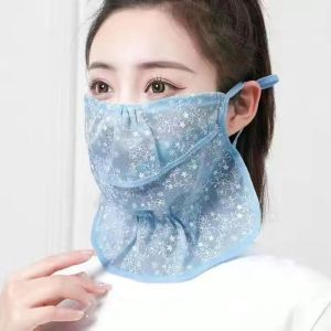 SERENEGLOW Trọng lượng nhẹ ren mặt bảo vệ khỏi ánh mặt trời Mặt nạ với bảo hiểm cổ cho phụ nữ thoáng khí và bảo vệ chống tia UV thời trang Thiết kế hoa