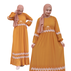 Nararaya Gamis Kinan Ceruty Babydoll Premium Polos Renda Bunga Arabian Full Furing Busui Bumil Jumbo