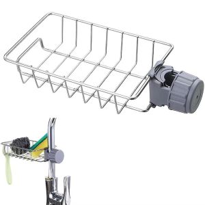 PLLEWY Multi-functional Sink Drain Rack Drainer Function Stainless Steel Sponge Storage Rack Space Saving Storage Function Towel Rack Kitchen Bathroom Use