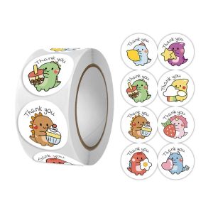 JJT Cute Dinosaur Thank You Stickers Round Sealing Labels for Gifts and Packaging