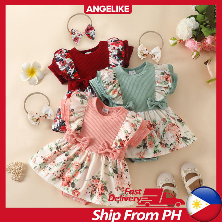 Baby Girls Romper Dress Set Floral Print Ruffle Jumpsuits Baby Girl Outfits  Dress With Headband Clothes Set For Newborn Lazada PH