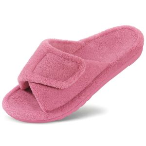 Bebealy Womens Coral Fleece Orthopedic Slippers with Arch Support Velcro Adjustabled Open Toe House Shoes for Plantar Fasciitis2026