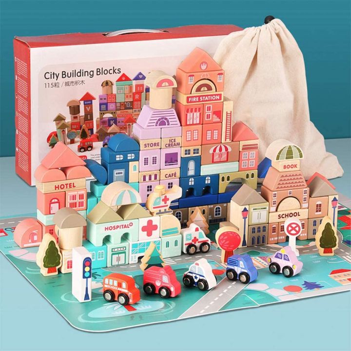 115pcs Wooden City Building Blocks Building Blocks Wooden Toy
