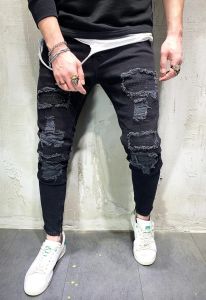 Celana Panjang Jeans Bahan Black denim Model Ripped Pathwork