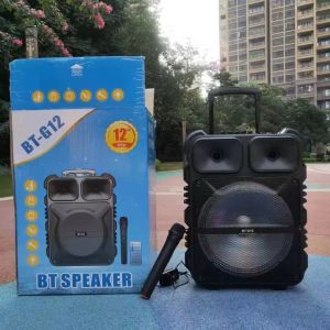 100% Actual Pic Super Bass BT Speaker Portable 12 inch Speaker with Wireless Microphone Trolley Speaker