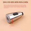 Đầu vòi inox thay thế cho vòi bồn rửa chén dây tự rút có nút chuyển chế độ nước. 