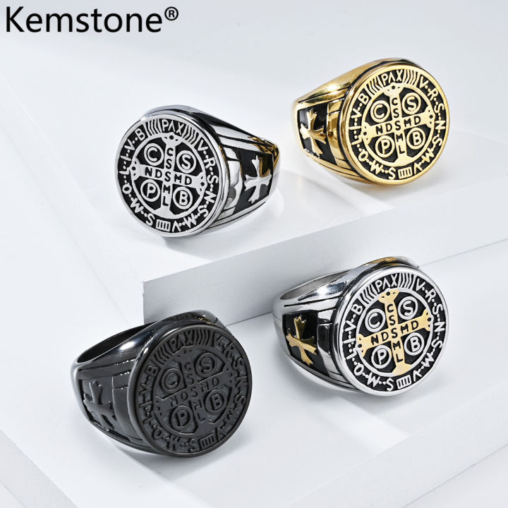 Kemstone Stainless Steel Exorcist Black Silver Gold Plated Cross Ring