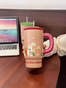 【Ship in 24H】Christmas gift cup 圣诞节礼物大容量陶瓷杯马克杯创意可爱吸管杯情侣杯子女伴手礼品