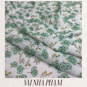VẢI VOAN LỤA HOẠ TIẾT CÚC XANH NỀN TRẮNG GẠO - KHỔ 1.5M - VẢI NHÀ PHẠM