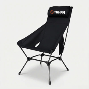 TAHAN Flexlite Highback Portable Camping Chair | Foldable Outdoor Chair with Padded Headrest Storage Pocket & Durable Metal Frame