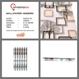 Wallpaper Dinding Motif Kotak 3D Warna Cream  Ukuran 45cmx10 meter