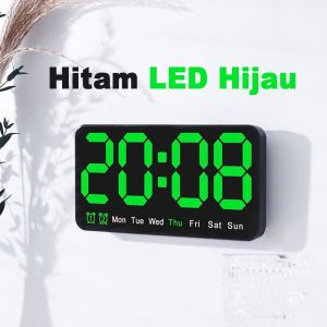 Jam Meja Dinding Digital LED Clock White Putih Hijau Merah 6638 Suhu Temperatur Dual Alarm Jam Dinding Digital Informasi Hari