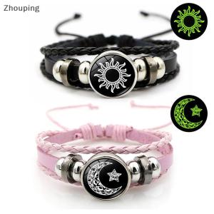 【ZP】 Cute Jewerry 2Pcs Luminous Couple Bracelets Sun Moon Adjustable Black Braided Bracelet Friendship Fashion Romantic Jewelry Birthday Gifts
