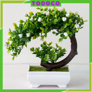 CÂY GIẢ BONSAI HOA RỰC RỠ (kèm chậu) để bàn trang trí decor