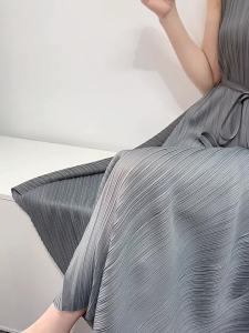 one-size (45-75kg) spring summer pleated womens youthful-looking loose plus size mid-length v-neck lace up vest dress L-730#