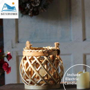 Living Room Tealight Holder Hanging Windproof Crafts Festival Home Decor Round Wedding Vintage Wooden Wicker Lantern Candlestick