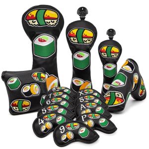 BLACK Golf Headcovers For Wood Japanese Sushi Design #1 #3 #5 Wood Head Covers Driver Fairway Hybrid Woods Iron Clubs