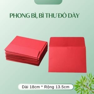 [10 Bì Thư]Phong thư Đỏ loại cực dày mịn trơn 18*13cm (thiệp mời giấy tờ  thư .....)