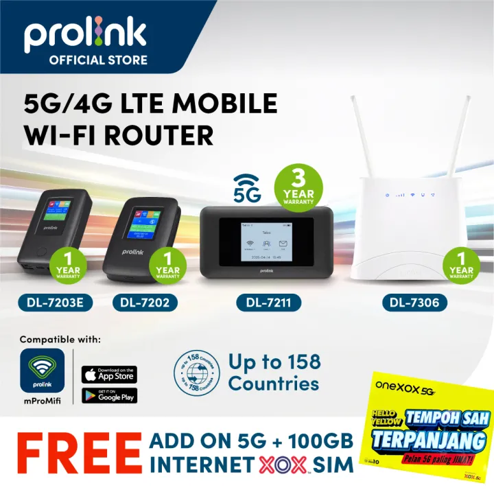 Prolink 5G/4G Pocket WiFi Router/MiFi | Portable Wi-Fi/Modem, Easy Carry, Support All Simcard | mPromifi app support DL-7211 DL-7202 DL-7203E DL-7306 [SIRIM]