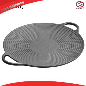 【Alloet】 13.8 Inch Non Stick Cast Iron Griddle for Camping Outdoor Cooking and Family Barbecue