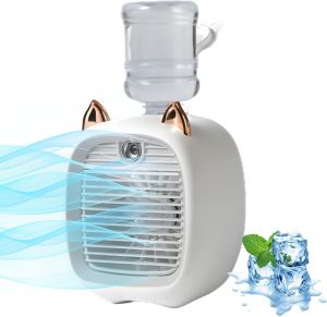 Portable Air Conditioner Fan Kids Evaporative Air Cooler with Water Bottle USB PersonalAir Conditioner with 3 Wind Speeds Cooling Fan for Home Room Camping Car Office (Blue)