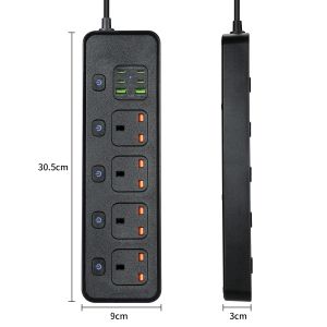 Power Strip Electric Socket Universal UK AU EU US USB TypeC 2500W Overload Protection Extension Cable 1.2m Electrical Sockets
