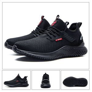 Bowerr Men Ultralight Lace-Free Safety Shoes Steel Toed Anti-Puncture Industrial Work Low cut