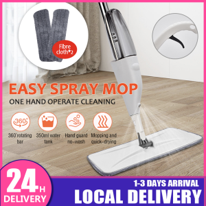 [free 2pcs Microfiber] Easy Spray Mop Washable Microfiber Clean Degerming Spray Mop  Automatic Mop 2in1 Mop Space Saving Household Living Mop Lazy Mop