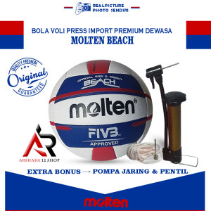 Bola Voli Voly Nassau Beach Merah Biru Jahit Mesin Empuk Dewasa Size 5