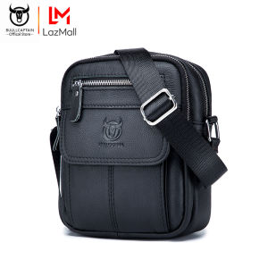 BULLCAPTAIN Leather Shoulder Messenger Bag Mens Business Casual Multifunctional 7.9-inch Tablet Phone Bag Genuine Leather Mens Messenger Bag