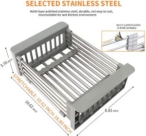 Expandable Dish Drying Rack Over the Sink Dish Drying Rack Draining Dishes & Fruits Drain Rustproof Stainless Steel for Kitchen Rugged Sink Drain Rack