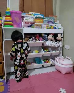 Happy Kiddos #911 Kids Toy Organizer with Shelf Rack Childrens Bookshelf Multi Purpose Display Book Storage Rack