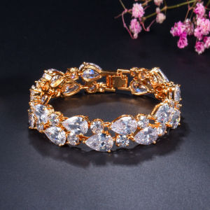 SEQUITO Precious Yellow Gold Plating Paved White Multicolor AAA Cubic Zirconia Stones Women Banquet Tennis Bracelet Luxury Bangle Jewelry for Evening Party B186
